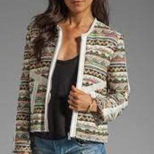 Iro Elomi Multicolor Tweed and Leather Kaki Silk Jacket